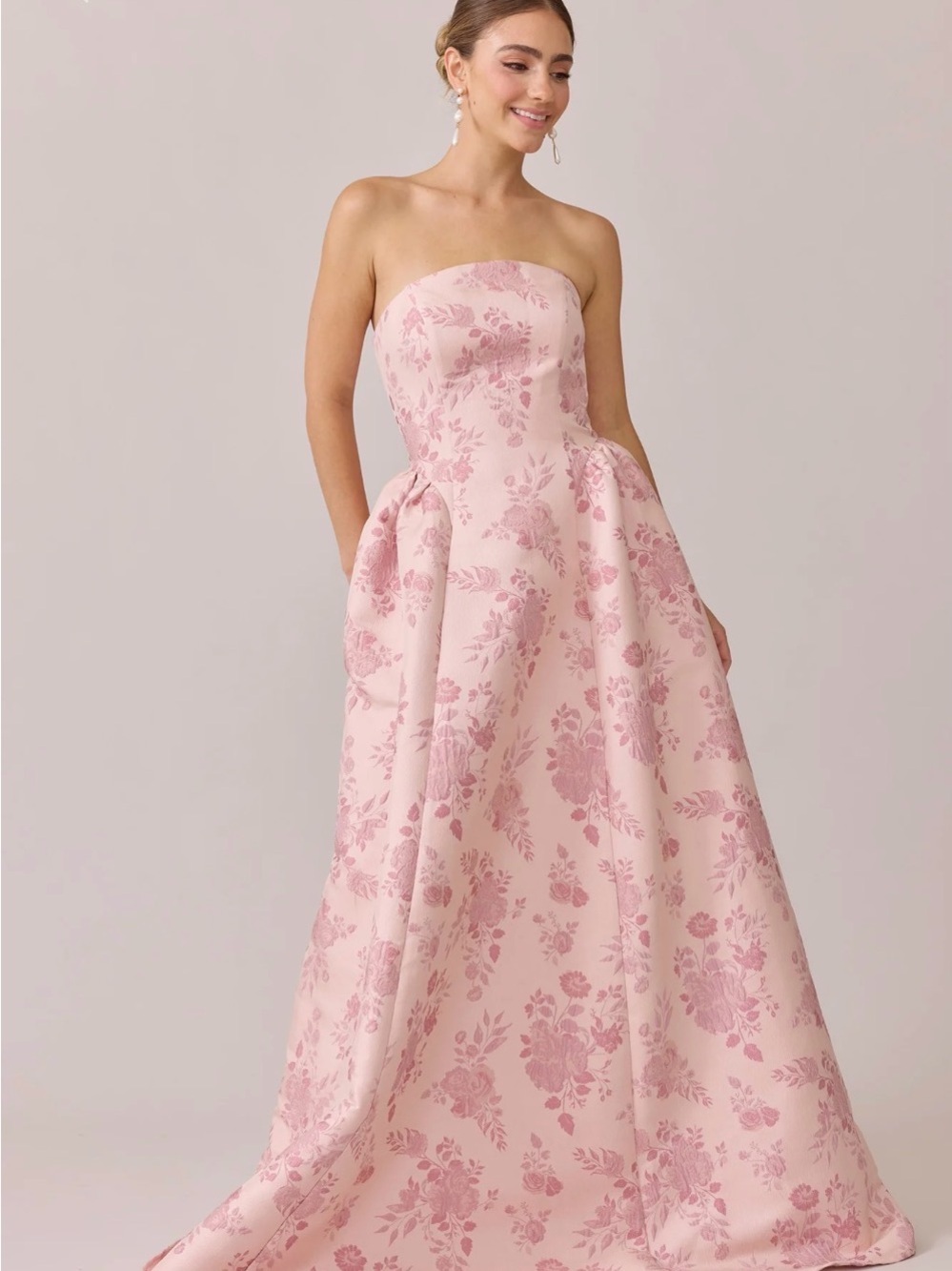 Revelry Pink Floral Basque Waist Bridesmaid Dress